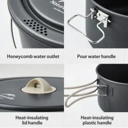 Zestaw garnków aluminiowych NATUREHIKE - nieprzywierający, przenośny, na kemping i piknik